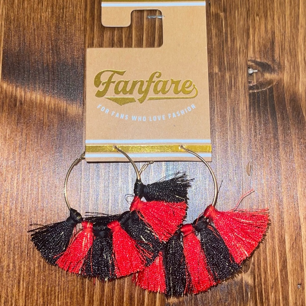 Red and Black Tassel Hoop Earrings
